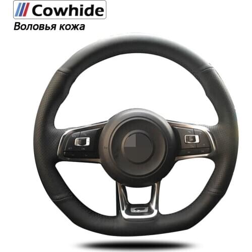Handsewing Black Genuine Leather Steering Wheel Covers For Volkswagen Golf 7 GTI Golf R MK7 VW Polo GTI Scirocco 2015 2016