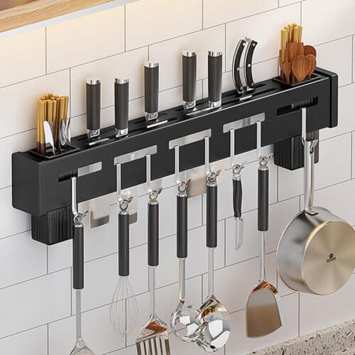 Knife Holder Stainless Steel Punch-free Kitchen Household Multifunctional Storage Rack Wall-mounted Pot Cover Shovel Spoon Rack