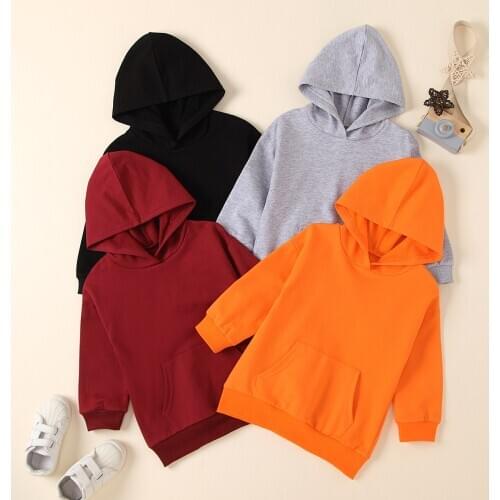 Kids Baby Long Sleeve Pocket Hoodie Fashion Solid Color Top Children Boys Girls 1-6 Years