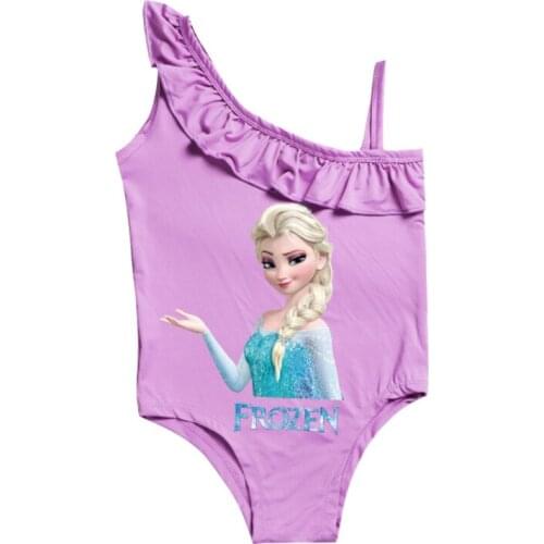 Disney Bathing Suit Girl One Piece Summer Frozen Elsa Swimsuit Cute Print Bathing Suits Ruffle Kids Toddler Beach Wear Bikini