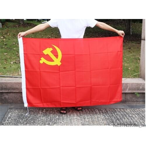 50pcs Chinese Communist Party Flags Polyester Double Sides Red Banners 144X96cm