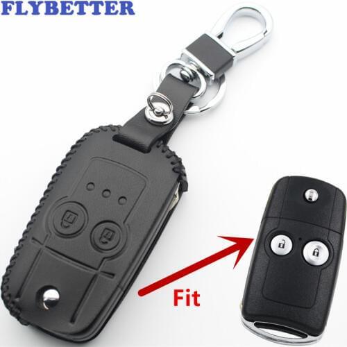 FLYBETTER Genuine Leather 2Button Flip Remote Key Case Cover For Honda CRV/City/Accord/Fit/Odyssey Car Styling L407