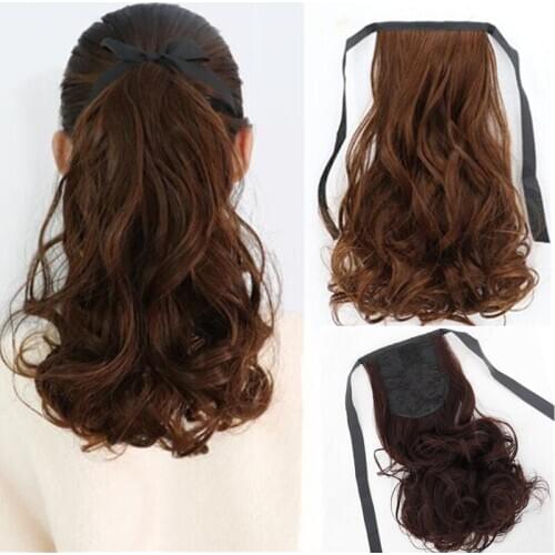 Hywamply 11"75g Synthetic Drawstring Instant Pony Hair Extension Brown Wave Ponytail for Women Fake Hair Updo Bun Hairpiece