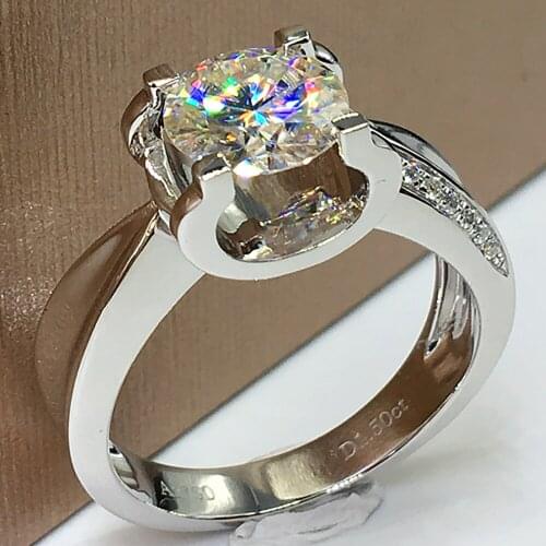 14K Au585 White Gold Women Wedding Party Engagement Ring 1 2 3 4 5 Carat Round Moissanite Diamond Ring V Crown Trendy Classic