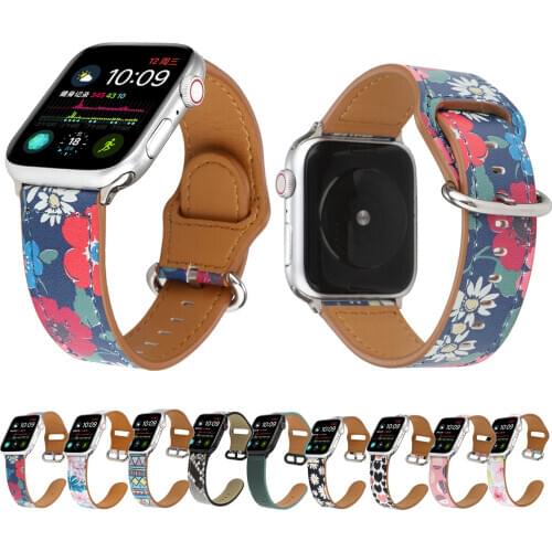 Flower Strap Floral Prints Leather Wrist Watch Band for iWatch 4/5 40mm 44mm Watchband for Apple Watch 42mm 38mm Series 1 2 3