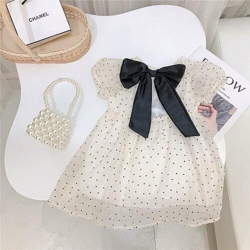 Baby Girl Summer Dress Short Sleeve with Bow Dot Printed Princess Dress Cute Toddler Dress Children Clothes Drop Shopping