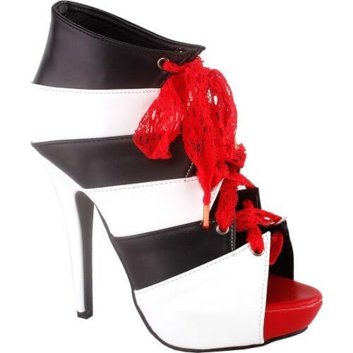 LF30314 SHOW STORY Womens Lace-Up Peep Toe Platform Stiletto Ankle Bootie Party Pump