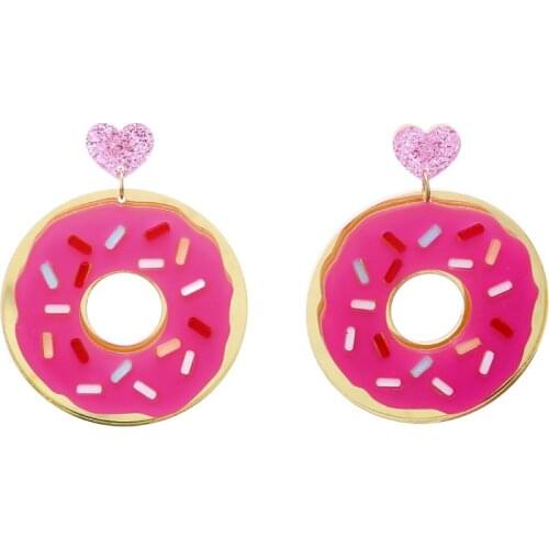 Cute Donuts Drop Earrings For Women Funny Red Rose Color Doughnuts Dangle Earrings Gift