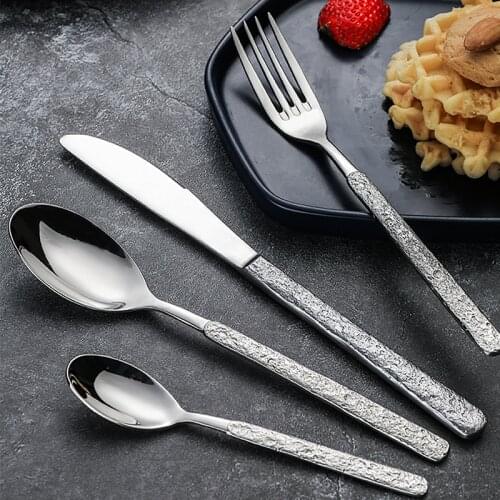 Cutlery Set Knife and Fork European Embossed Western Flatware Retro Stainless Steel Dinnerware Spoon Silverware Tableware Set