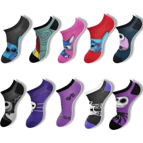 Fashion Cartoon Skull Print Funny Boat Socks Summer Breathable Invisble Black White Grey Low Ankle Socks Non-Slip Happy Socks