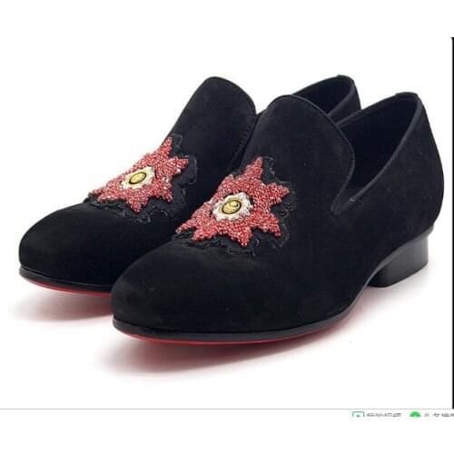 New fashion Nubuck Leather slip on casual shoes for men handmade Rhinestone loafers men shoes