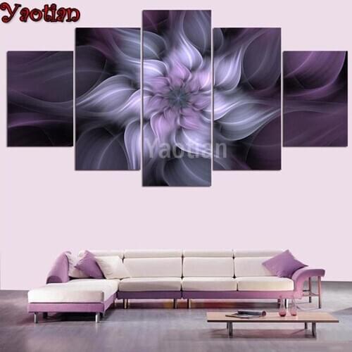 New arrival Diamond Embroidery 5 Panel Purple Flowers Diamond Paintings Fast Delivery Mosaic Cross Stitch Multi-Panel