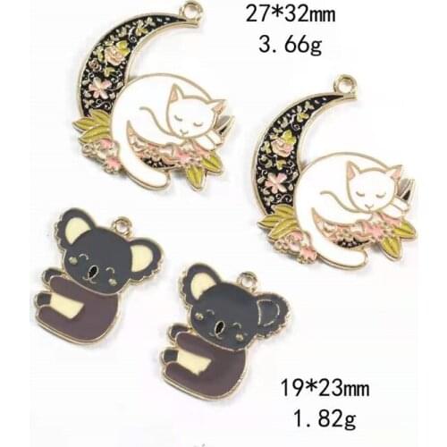 New Cartoons Creativity Dripping Oil Koala Moon Cat Fish Bone Alloy DIY Jewelry Accessories Rubber Band Earring Bracelet Pendant