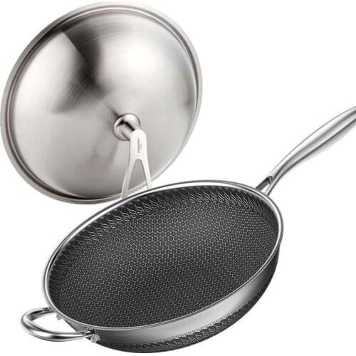 New 316 Stainless Steel Honeycomb Frying Pan Non Stick Without Oil Fume And Coating Kitchen Cookware Wok Pots And Pans