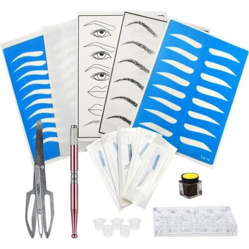 Permanent Makeup Kit Ruler Tattoo Pen Needle Practice Skin Ink Cup Holder Tools for Practicing Training