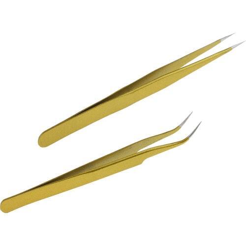 Stainless Steel False Eyelash Extension Tweezers Clip Curved with Straight Head