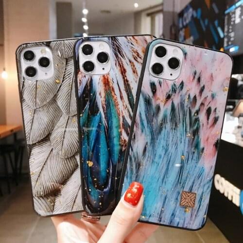 Luxury Gold Foil animal feathers Glitter silicone case For iphone 12 Mini 11 Pro max SE 2020 X XS MAX XR 6s 7 8 plus cover capa