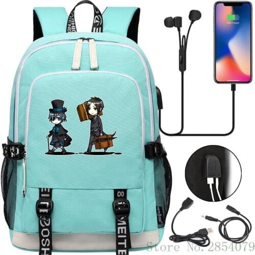 Anime Black Butler kuroshitsuji USB Laptop Backpack Fashion Men Women Outdoor Travel Shoulder Bags Student Schoolbag Bookbag