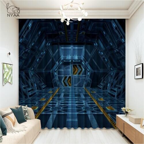 Blue Spaceship Interior Kids Curtin Modern Geometric Bathroom Curtain Brown Decoration Curtains For Living Room Micro Shading