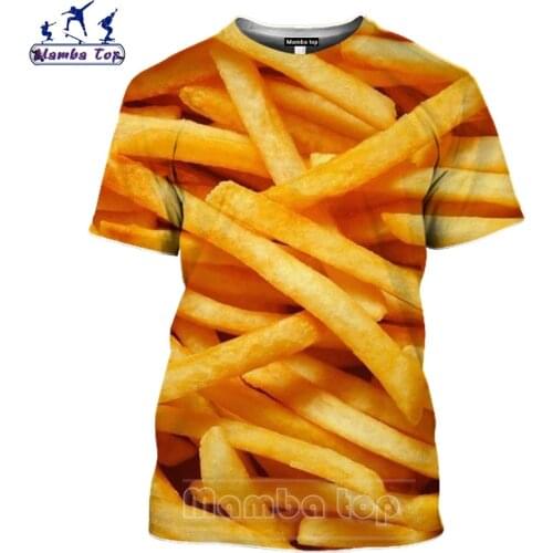 3D Print French Fries T Shirt Funny Mens T-shirts Food Tees Tops Hip Hop Women Sweatshirt Men Potato Chips Tshirt Pullover E008