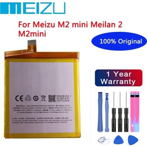 Meizu High Quality 100% Original Battery 2500mAh BT43C For Meizu M2 mini Meilan 2 M2mini Mobile Phone Batteries+Free tools