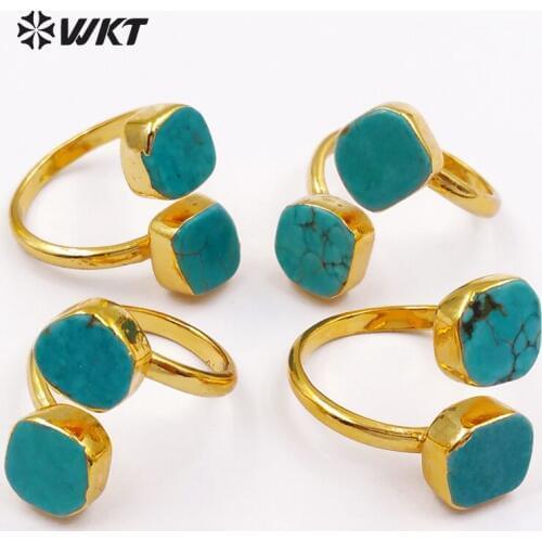 WT-R103 New!! Amazing double howlite rings in 24k gold dipped gypsy boho ring, charming double stone rings in adjustable size