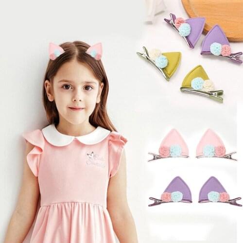 1Pc Cute Cartoon Ears Hair Clips for Baby Girls Pompon Cat Ears Hairpins Barrettes Korean Children Princess Hair Accessories