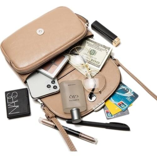 Women New Shoulder Messenger Crossbody Bags Solid Color Satchel Fashion Pu Leather Ladies Double Layer Crossbody Bags