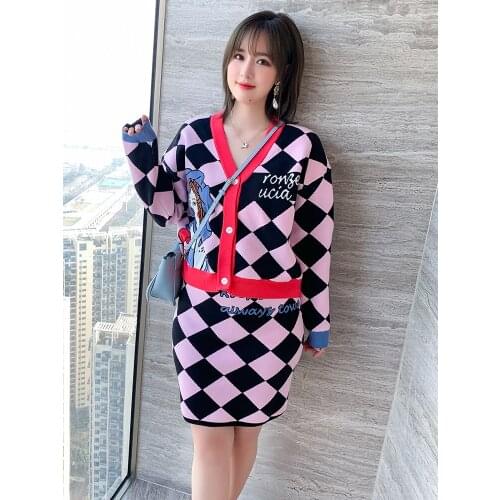 Contrast Plaid jacquard top+High waist A Half skirt suit 2021 spring new pattern High Quality