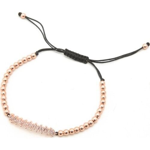 Gold silver micro pave White cz Cubic Zirconia rope adjusted Copper Beads Bracelet jr35 Charm Braided Bangles Women