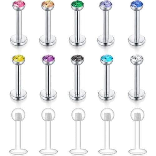 10pcs Internally Threaded Labret Lip Rings Surgical Steel Piercing Jewelry, 16G 8mm