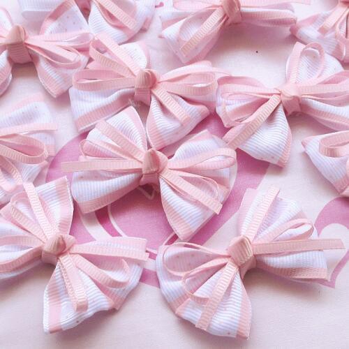 30pcs PINK color Grosgrain Ribbon Flowers Bows Wedding Appliques Supply DIY Craft