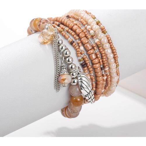 8 Pcs/Set Fashion Female Glass Beads Bracelets For Women Boho Metal Shell Chain Tassel Charm Bracelet Set Jewelry Gift