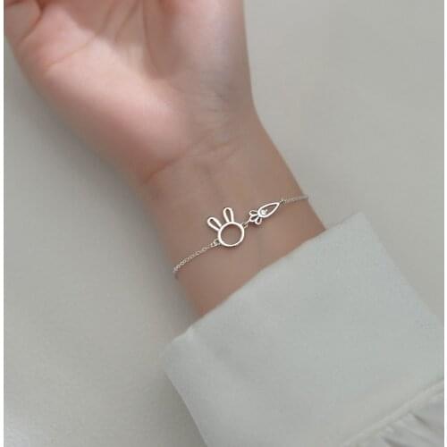 Real 925 Sterling Silver Hollow Rabbit and Carrot Chain Bracelet High Quality Hypoallergenic Jewelry for Women