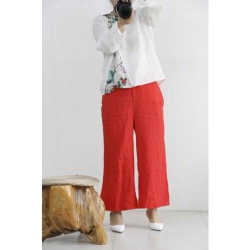 Women Linen Elastic Waist Wide Leg Pants Ladies Loose Solid Color Wide Leg Trousers Female Flax Spring Summer Pants