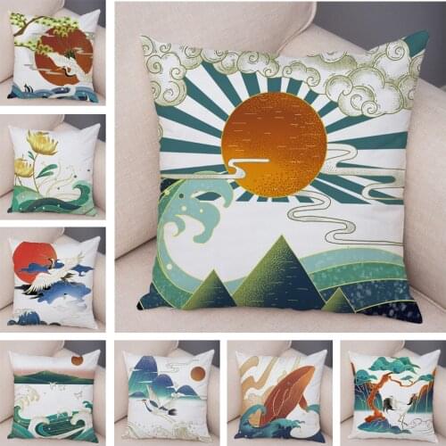 Japan Style Print Pillowcase Soft Plush Decor Geometric Cushion Cover Cartoon Animal Pillow Case for Sofa Home Car 45*45cm
