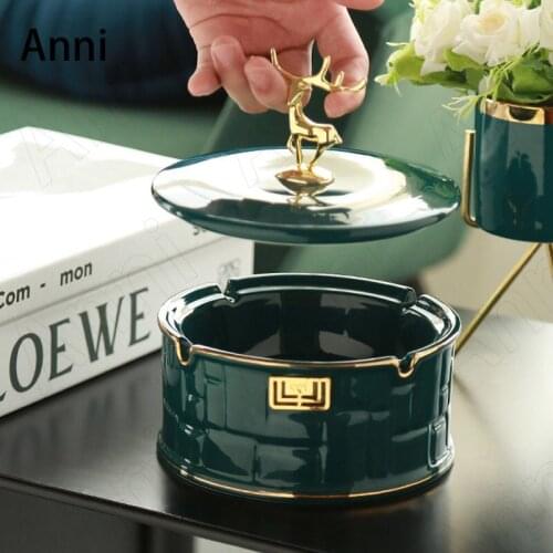 Gilded Deer Decorative Ashtray Nordic Modern Golden Stroke Ceramic Ashtrays Coffee Table Desktop Ash Tray Ornaments Home Decor