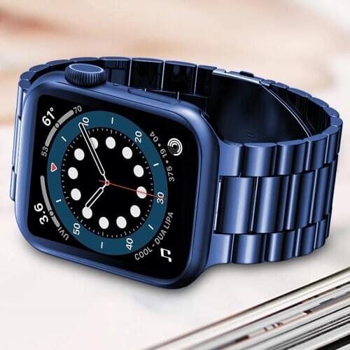 For apple watch 6 se band 44mm 40mm series 5 4 for iwatch 3 42mm 38mm bracelet upgraded adapter Stainless Steel Business strap