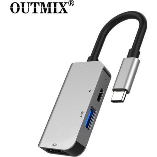 USB Type C 3.1 to HDMI-compatible USB 3.0 Dock Hub 3 In 1 USB C Adapter 4K Video PD Charge Converter for Macbook/Pro/Chromebook