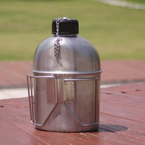 1L Stainless Steel Canteen with 0.6L Water Cup Pot for Camping Hiking Backpacking Travel and other Outdoor Sports