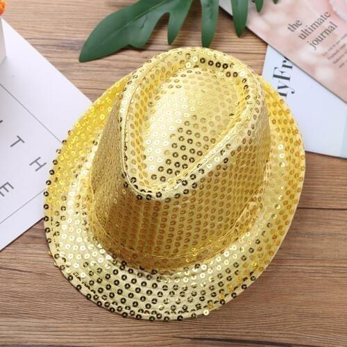 Unisex Jazz Dance Cap Fashion Fedora Hat Boys Girls Fedora Hats Kids Shiny Sequins Vintage Bowler Derby Floppy Hats