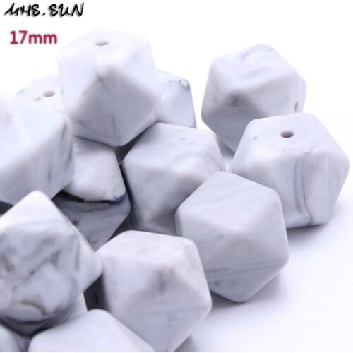 MHS.SUN 17mm 100% Food Grade Silicone Beads Chewable Geometry Marble Chunky Hexagon Beads Baby Teething Jewelry Accessories