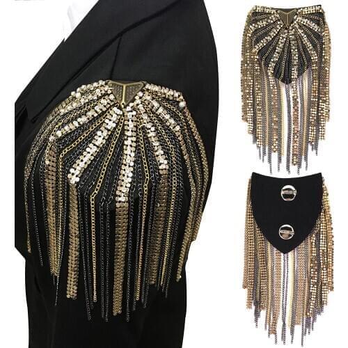 2Pcs Fashion Handmade Shoulder Jewelry Tassel Rhinestones Epaulettes Clothing Accessories Brooch Epaulet Shoulder Brooches JZ3