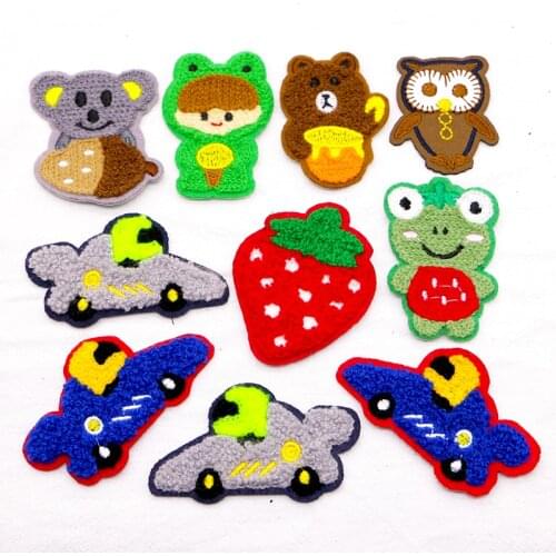 Owl Racing car Koala Frog Bear Chenille Icon Towel Embroidery Applique Patches For Clothing DIY Iron on Badges on the Backpack