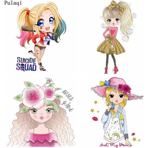 Pulaqi Princess Girl Patches Ironing Stickers Heat Transfers Vinyl Thermal Iron on Transfer for Clothes on Baby Applique T-shirt