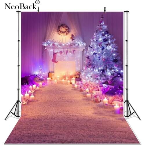 NeoBack 5x7ft Vinyl Cloth Christmas Candle Photo Background Christmas Tree and Fireplace Home Decoration Photo backdrops P1234