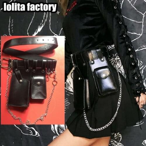 Custom heavy weight functional PU leather waist bag high waist uniform pleated skirt girls' cigarette box chain belt with pouch