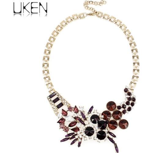 UKEN Fashion Women Flower Maxi Necklace Glass Bead Chokers Statement Necklaces & Pendants Vintage Jewelry Bijoux N3541