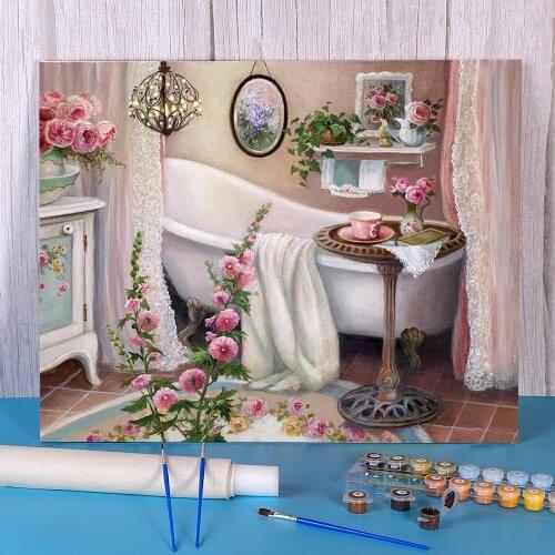 Landscape Bathroom Painting By Numbers Complete Kit Acrylic Paints 40*50 Paiting By Numbers Handmade For Handiwork