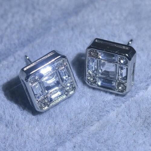 Simple Vintage Square Stud Earrings Inlay Small Zircon Charm Piercing Jewelry For Women Wedding Party Birthday / New Year Gift